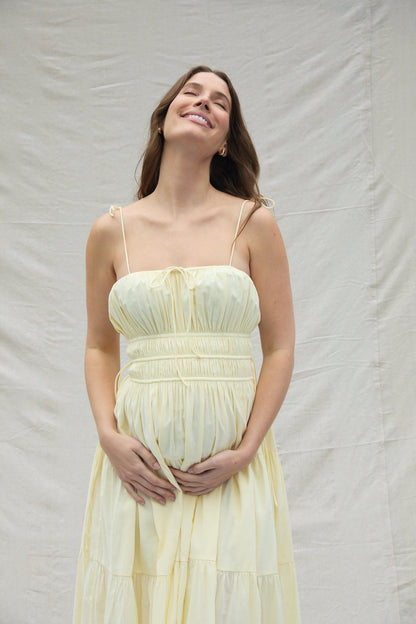 Shirred Midi Poplin Dress