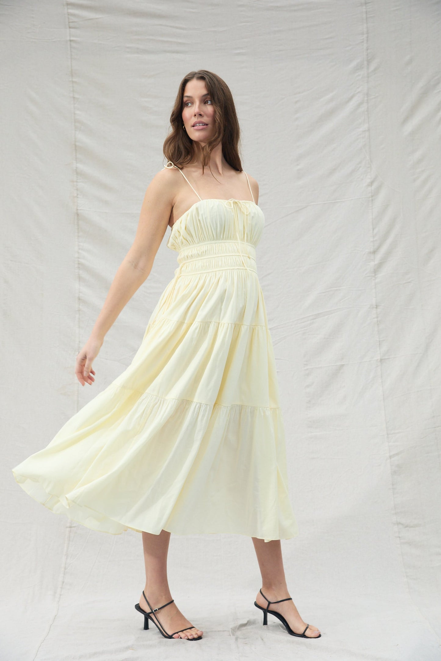 Shirred Midi Poplin Dress