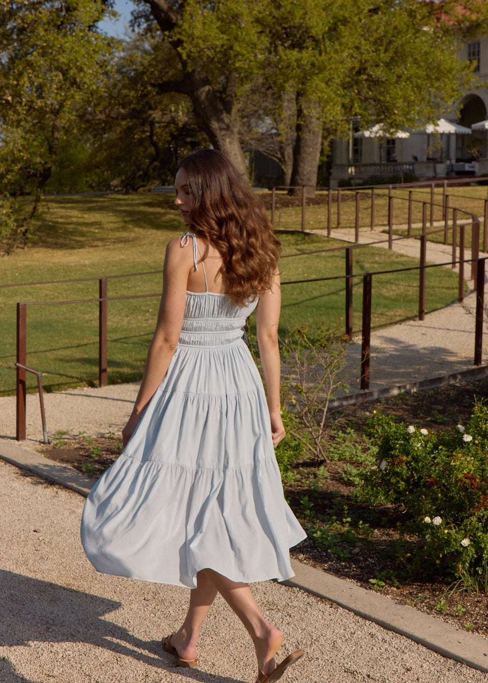 Shirred Midi Poplin Dress