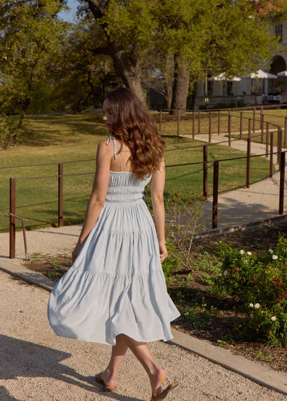 Shirred Midi Poplin Dress