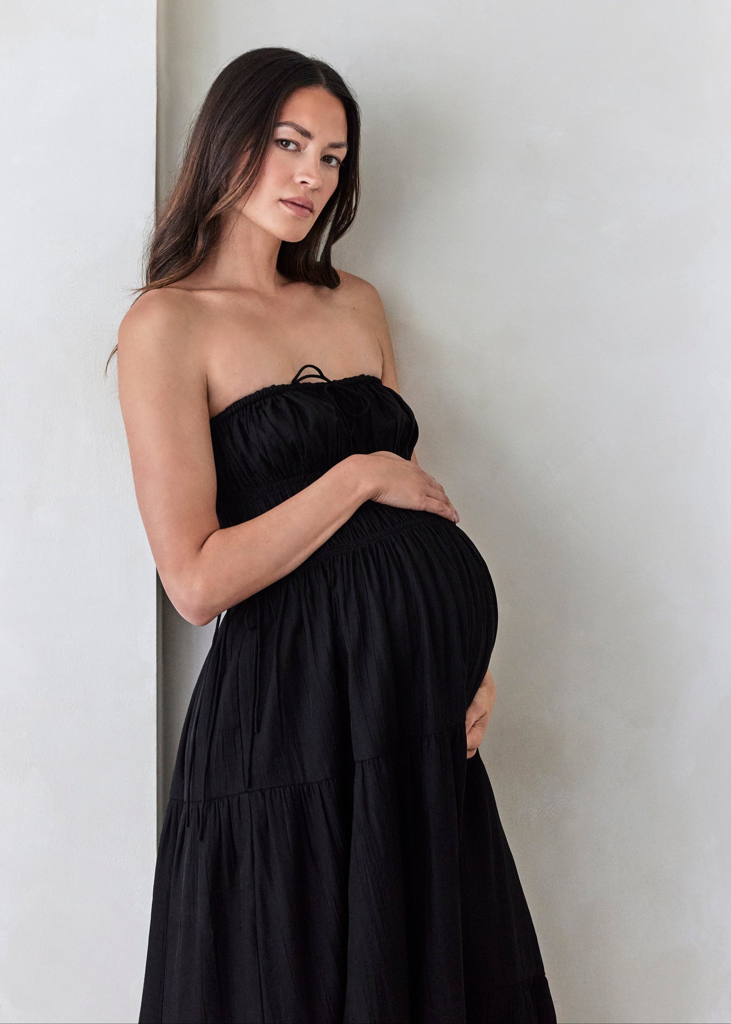 Shirred Strapless Gown