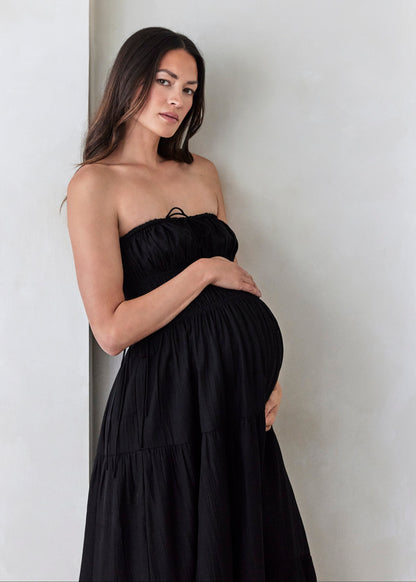 Shirred Strapless Gown