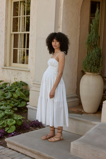 Shirred Midi Poplin Dress