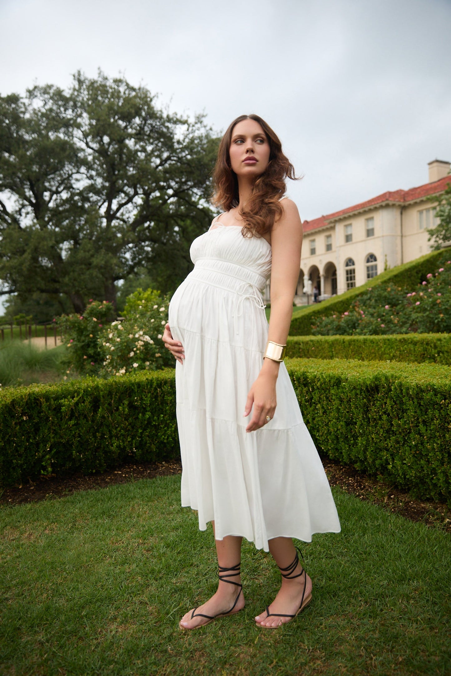 Shirred Midi Poplin Dress