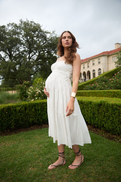 Shirred Midi Poplin Dress