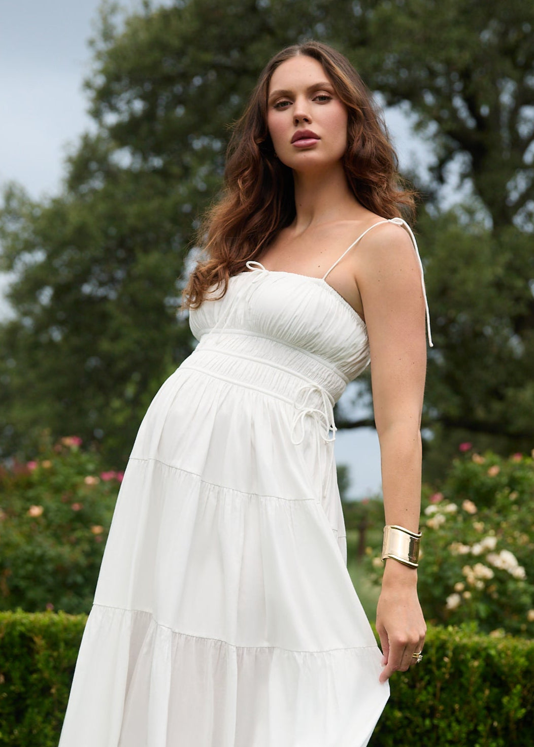 Shirred Midi Poplin Dress