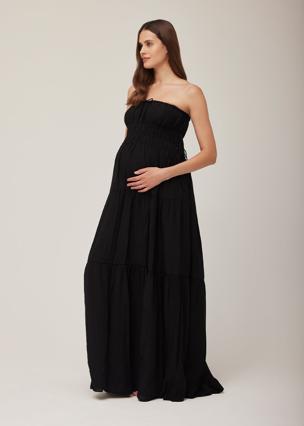 Shirred Strapless Gown