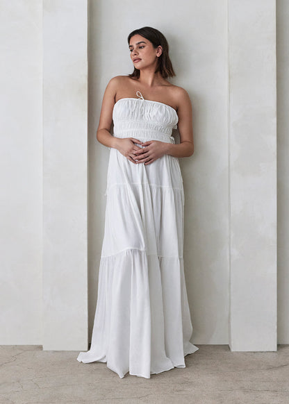 Shirred Strapless Gown