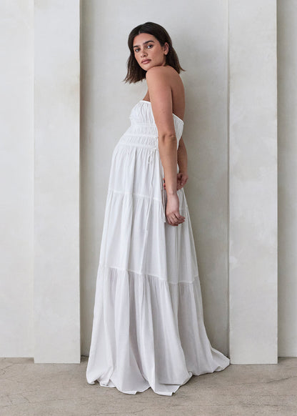 Shirred Strapless Gown