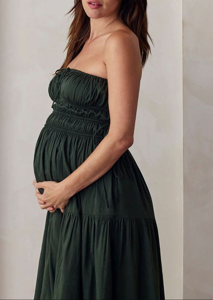 Shirred Strapless Gown