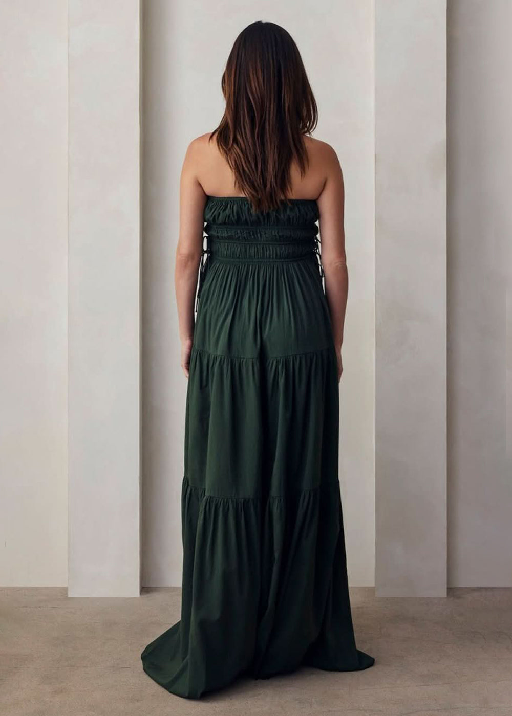 Shirred Strapless Gown