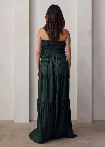 Shirred Strapless Gown