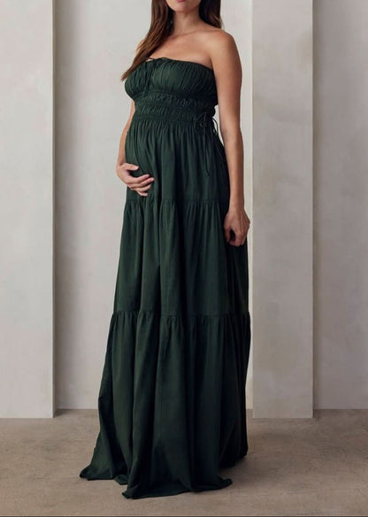 Shirred Strapless Gown