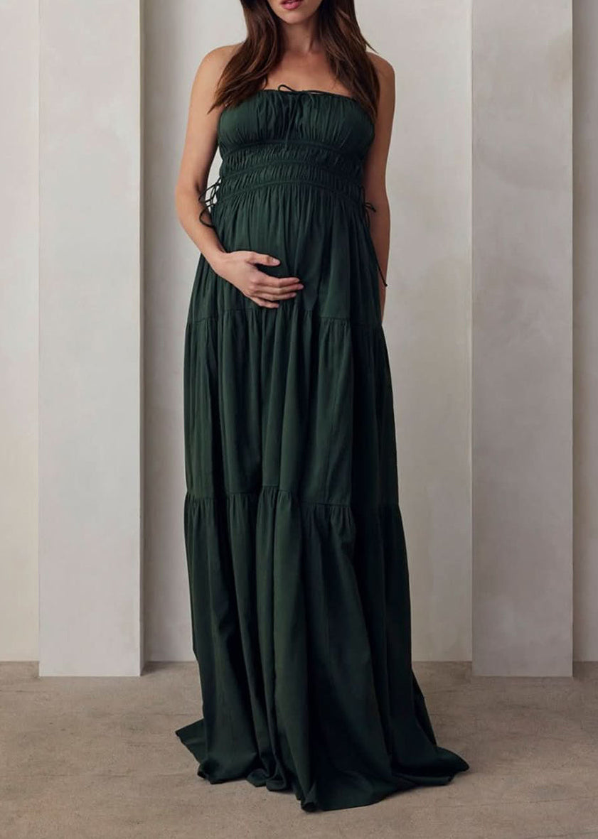 Shirred Strapless Gown